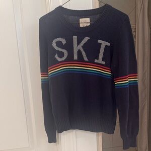 Chaser Navy Sweater with 'SKI' and Rainbow Stripes